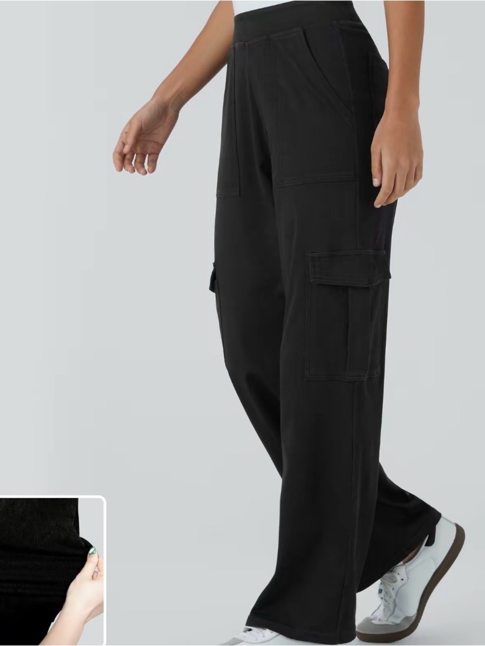 Black Wide-Leg Cargo legging Pants - Women